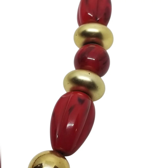 ARTHUR A.D.DAVID VINTAGE RED & GOLDTONE BEADED STATEMENT  NECKLACE - Picture 4 of 5